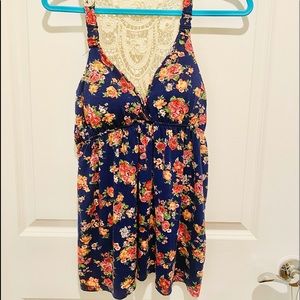 🌸 Pink Rose XL Floral Tank Top Lace Back